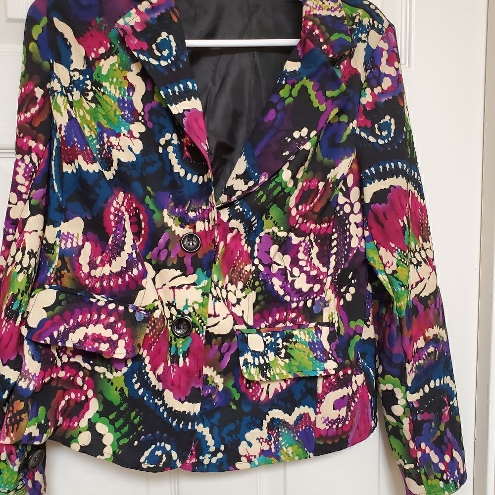 Notations Floral Blazer Medium Colorful Statement Jacket - Picture 8 of 10